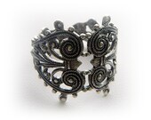 1 - Large Filigree Ring Adjustable - Antique Silver Ox Brass Jewelry (BD)