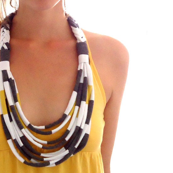 Upcycled T Shirt Necklace Lemon Grey