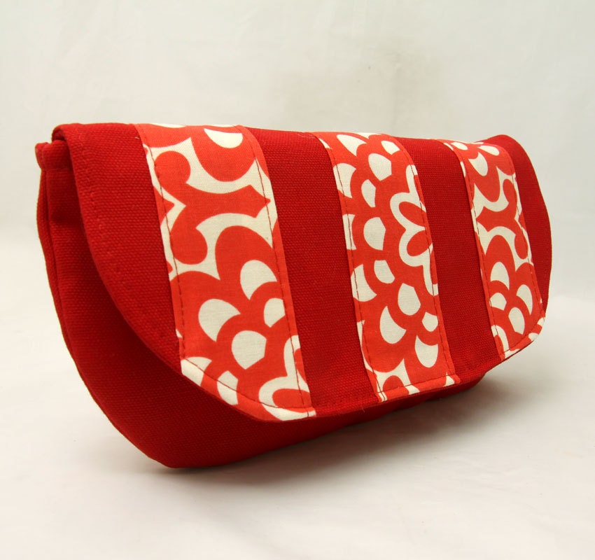 Clutch Handbag in Red Wallflower by Julie Meyer Etsy