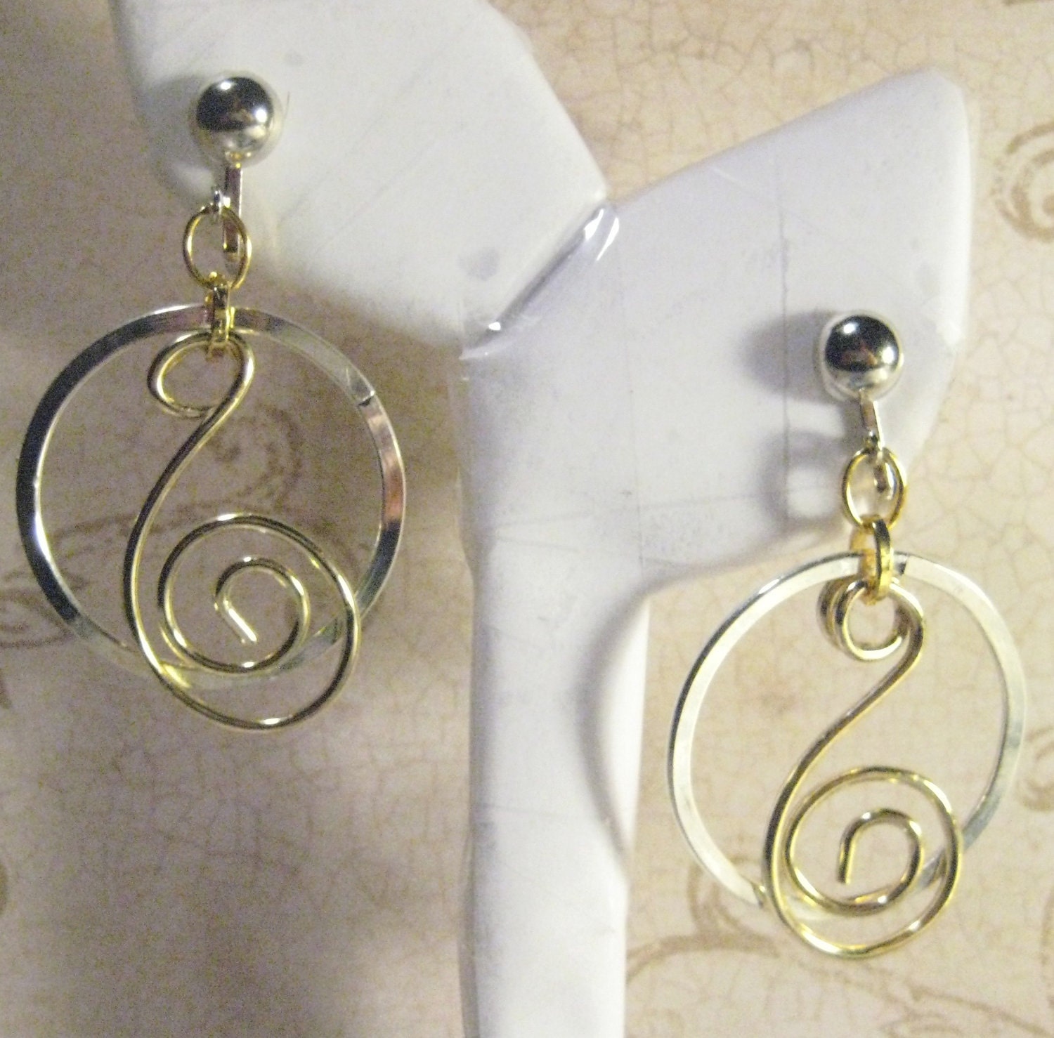 Handmade Artisan Wire Wrap Silver and Gold Clip On Hoop Earrings