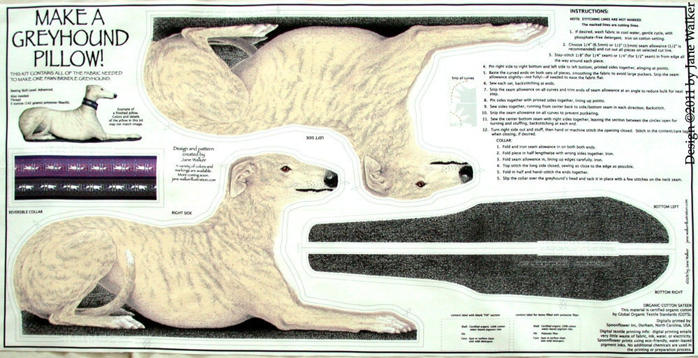 Discontinued version Fawn Brindle Greyhound Pillow Toy Kit Panel