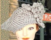 Womens Crochet Hat - Crochet Beret Hat - in Gray - Avant Garde Accessories Can Customize For Plus Size Spring Fashion