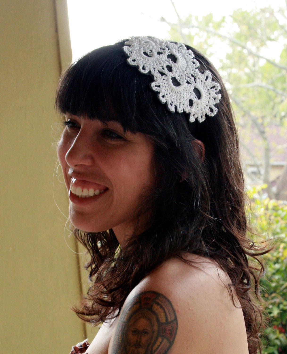 Intricate White Floral Crochet Headband