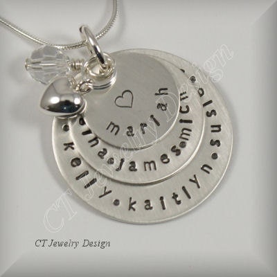 Hand Stamped Personalized Mommy 3 Disc Sterling Silver Pendant Necklace Jewelry