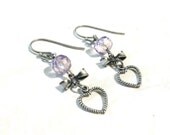 Antique Silver Purple Heart Earrings