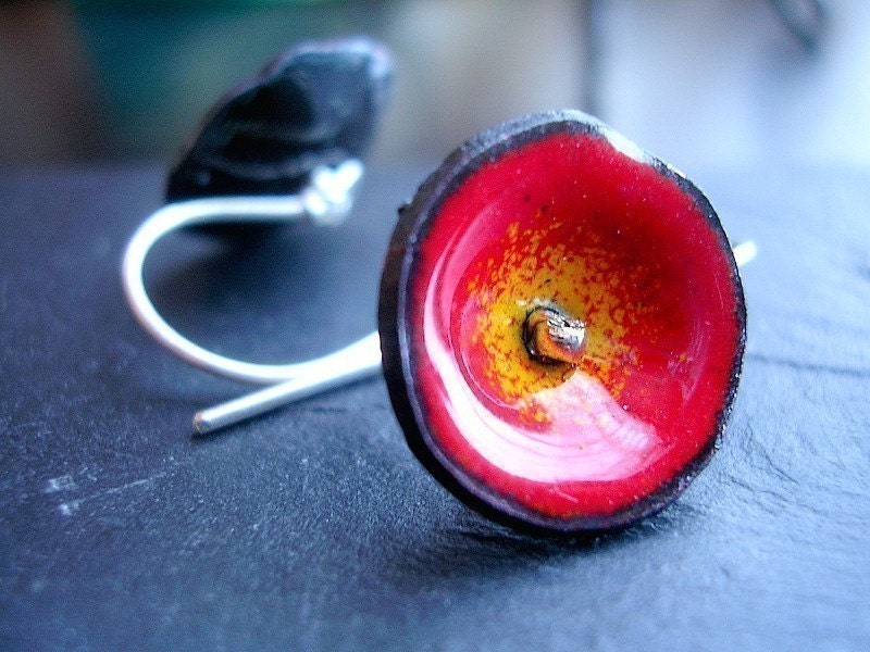 Poppy Jewelry Red Enamel Earrings - Bright Red Orange Poppy READY TO SHIP