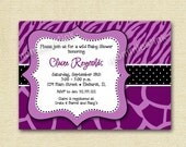 Wild Baby Shower Invitation- Purple Zebra and Giraffe Print - PRINTABLE INVITATION DESIGN Il_170x135