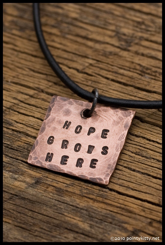 Hope Grows Here - sterling silver and copper hand-hammered pendant necklace
