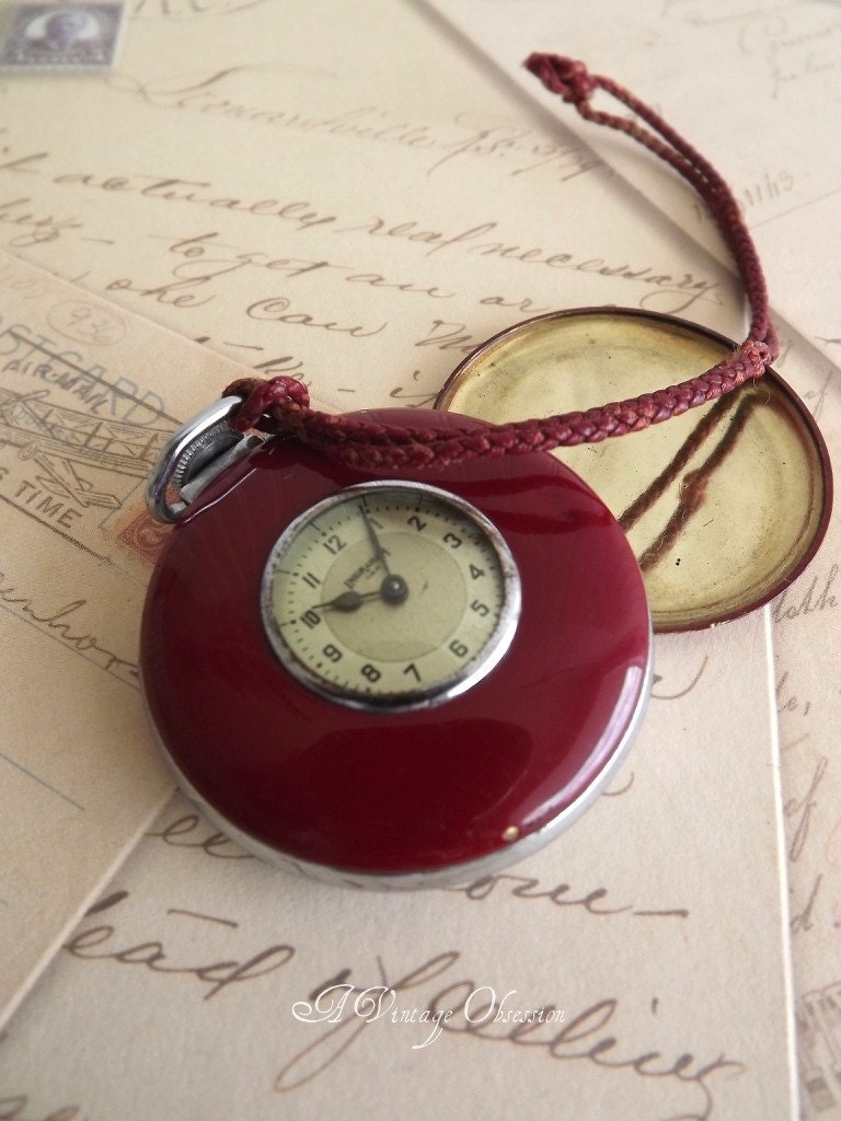 Antique 1920 Ingraham Red Pocket Watch by avintageobsession on etsy