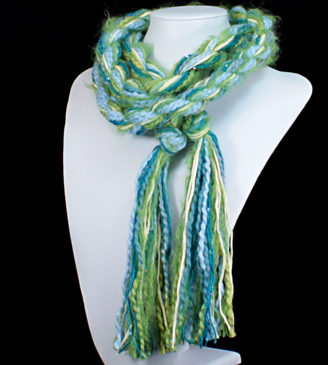 Super Long Skinny Scarf  - Ocean - Alpaca, Silk, Wool, Organic Cotton, Soy and Bamboo Luxury