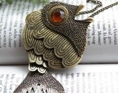 Pretty retro copper  brown crystal eyes fish necklace pendant vintage style
