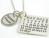 Custom Mark Your Calendar Necklace -- hand stamped and personalized sterling silver necklace with Fancy Bordered Name Charm