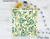 SALE- Recycled Scrabble Tile Resin Pendant- Peacock Feathers