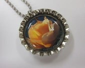 Bottlecap Necklace - Yellow Rose - On Black
