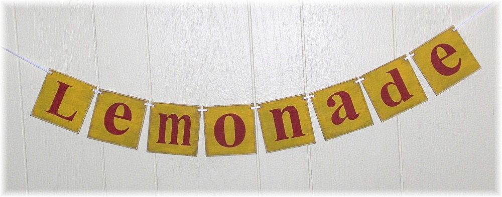 Lemonade Banner Garland Shabby Chic Yellow Red Custom Wood 4 x 4 Tiles Sign Kitchen Business