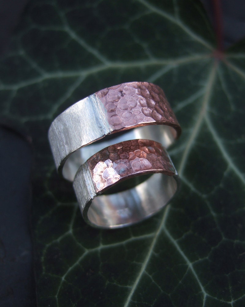 Venus Connection, silver and copper hammered ring set