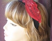 Black Hair Accessories Headbands with Red Vintage Applique