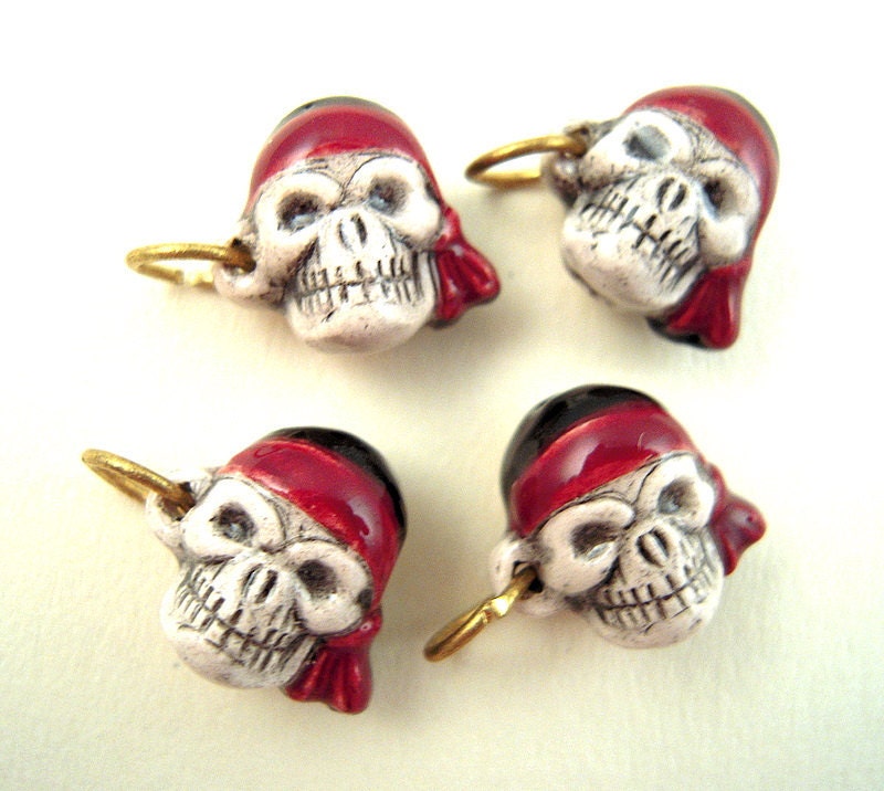 Tiny Pirate Skull Clay Beads with Ear Rings