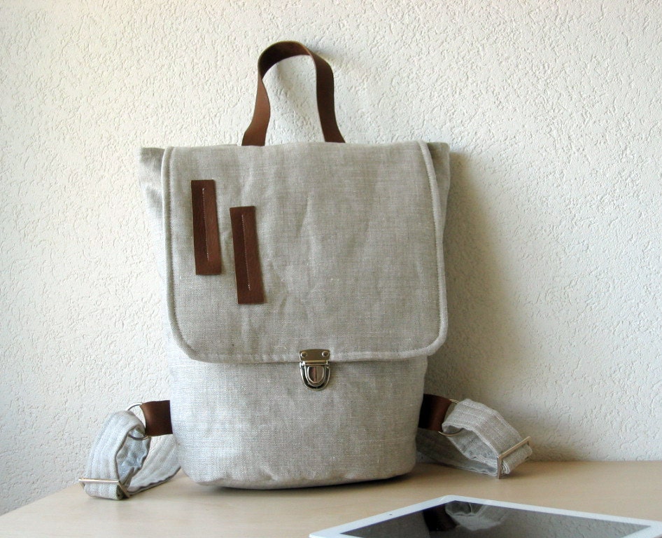 The Backpack - Upholstery European Natural Linen and Leather - Christmas in July Sale