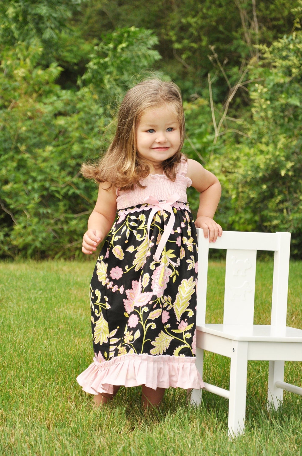 Sundress -  pink - black - paisley - ruffle