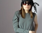 Knitted Cowl black grey gray with bowtie Handmade - One size