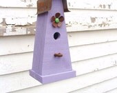 Rustic recycled Log Chain Perch Birdhouse Metal Art Flower Lavender Rustic Cottage Beach Farmhouse Sweet