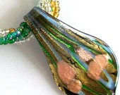 Multi Green Dichroic Glass Pendant Choker or Collar