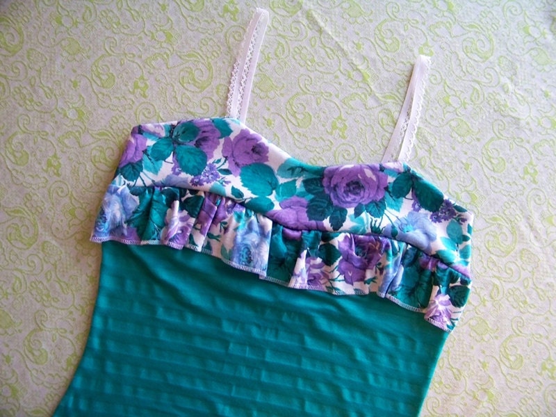 striped teal floral tank