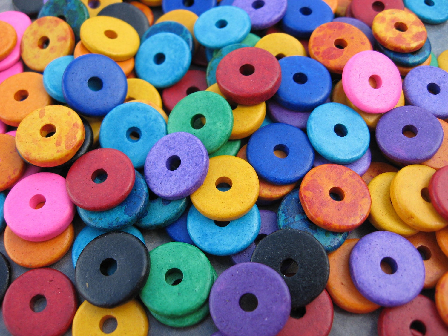 25 BRIGHT ASSORTMENT Mykonos Greek Ceramic Beads 13mm Round Disk Beads