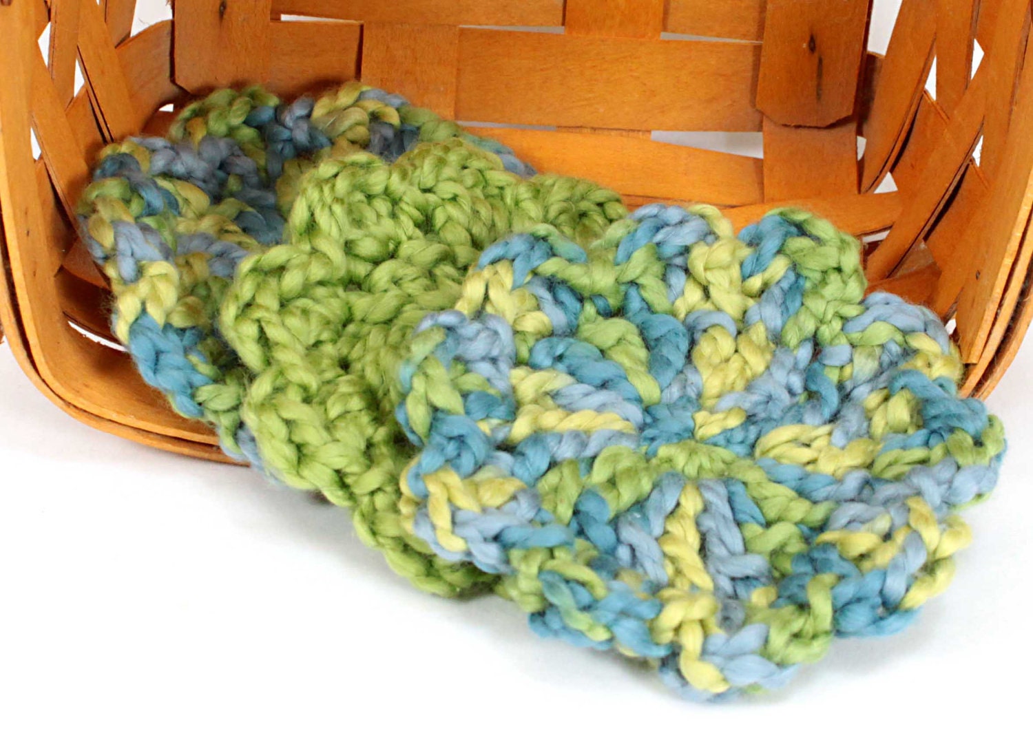 Organic Cotton Flower Face Cloth - Set of 3 -Ocean and Pistachio