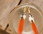a new day - orange tipped feather earrings