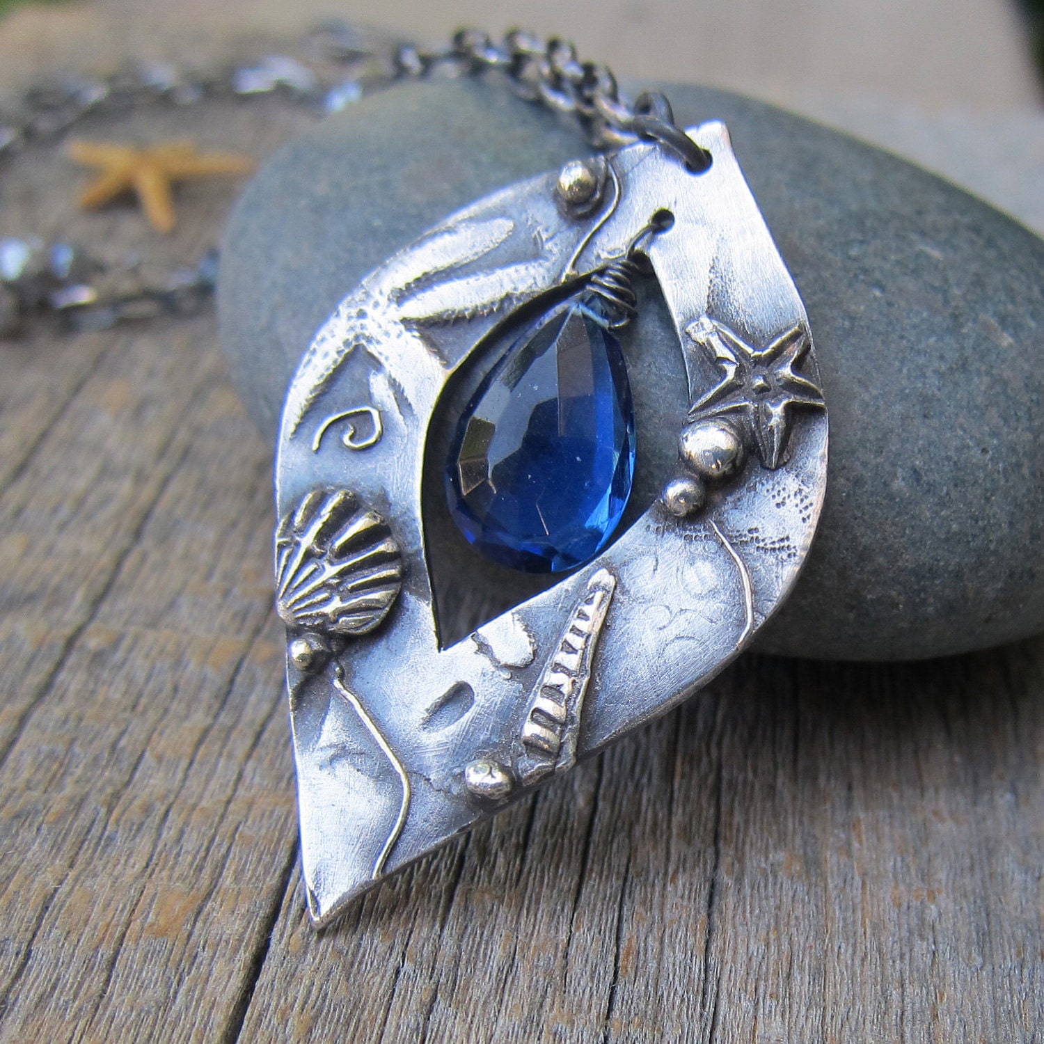 Dione ... Sculpted Fine Silver Ocean Pendant