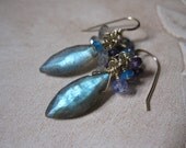 Labradorite Apatite Amethyst Cluster Gold Earrings