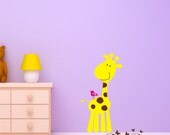Cute Giraffe and bird Vinyl Wall Decal, Playroom, nursery, kids room, removable decals stickers