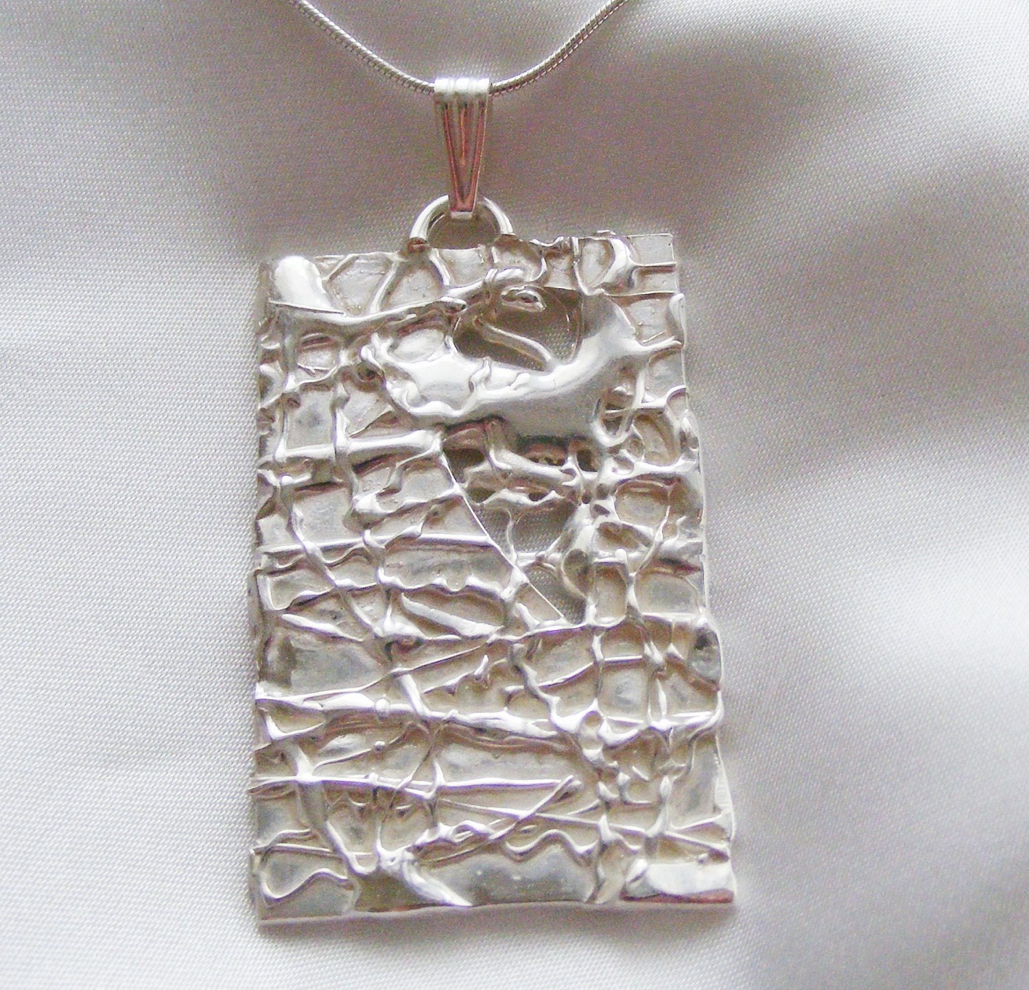 Silver Handmade Heavy Rectangle Fluidity Pendant Jewelry