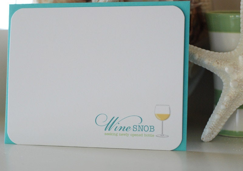 PRINTED - Wine SNOB Flat Stationery Notecards - Set of 8