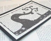 The Curling Tree  5 x 7 Handmade Linocut Print on Upcycled Vintage Book Page