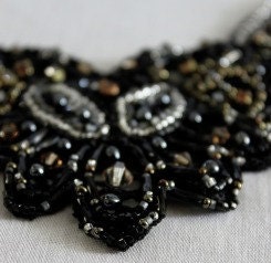 Black  Victorian, embroidered Lace Necklace