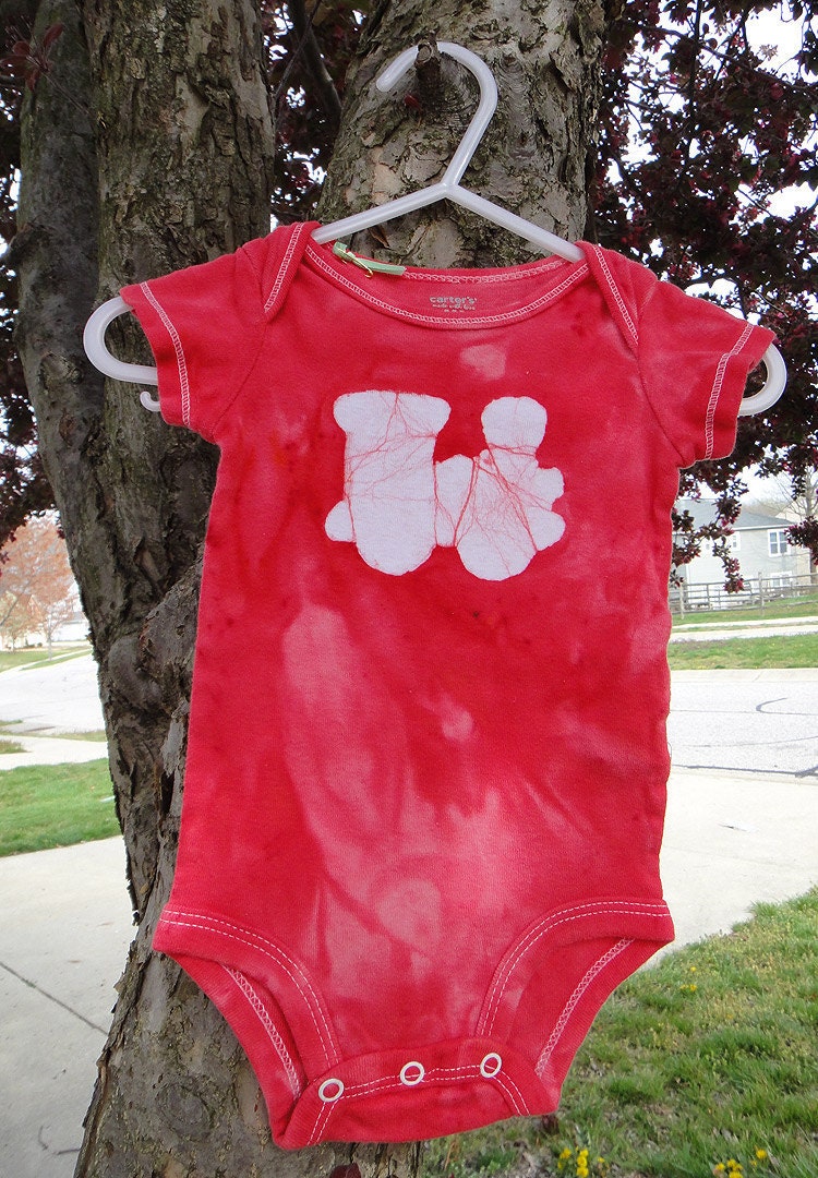 Baby Bodysuit: Red with Batik Train (3 months) READY TO SHIP