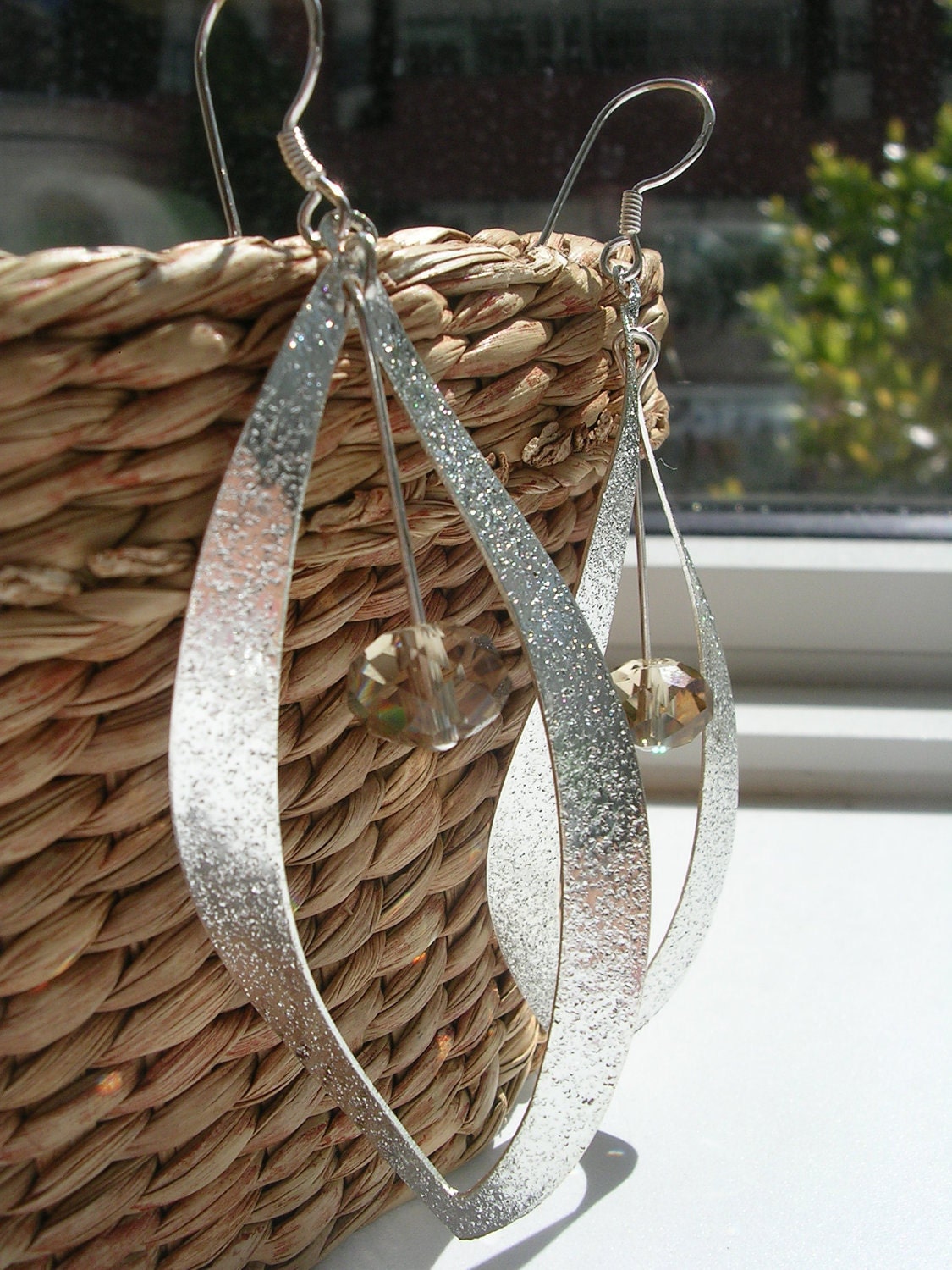 Handmade Sterling Silver Leaf and Crystal Earrings