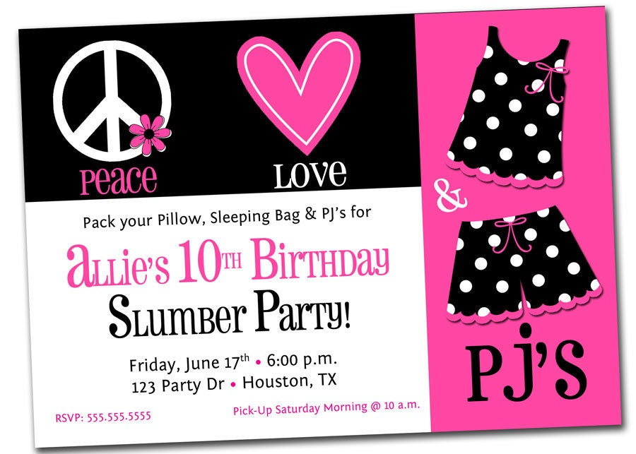 You Print Custom Pajama, Slumber, Sleepover Party Birthday Invitation