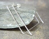 Sterling Silver Square Hoop Earrings - One Inch Square Pierced Stud Style Handmade Silver Artisan Jewellery - Designed by A Second Time