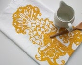 Tea towel block printed Madagascar Pineapple yellow
