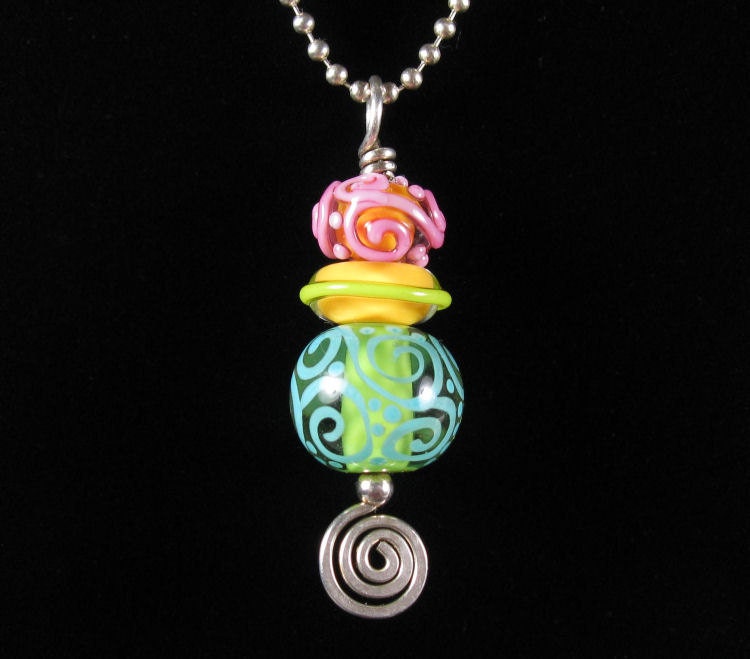 Amelia - One Handmade Lampwork Glass Silver Pendant