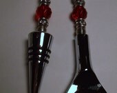 Red BEADED BAR SET  -  Wine Stopper and Bottle Opener  - Fun Valentine Gift  -  free shipping
