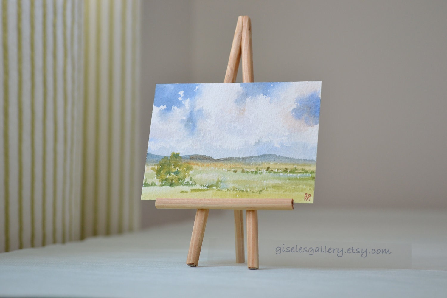 Original ACEO watercolor landscape painting - English Cloudy Skies