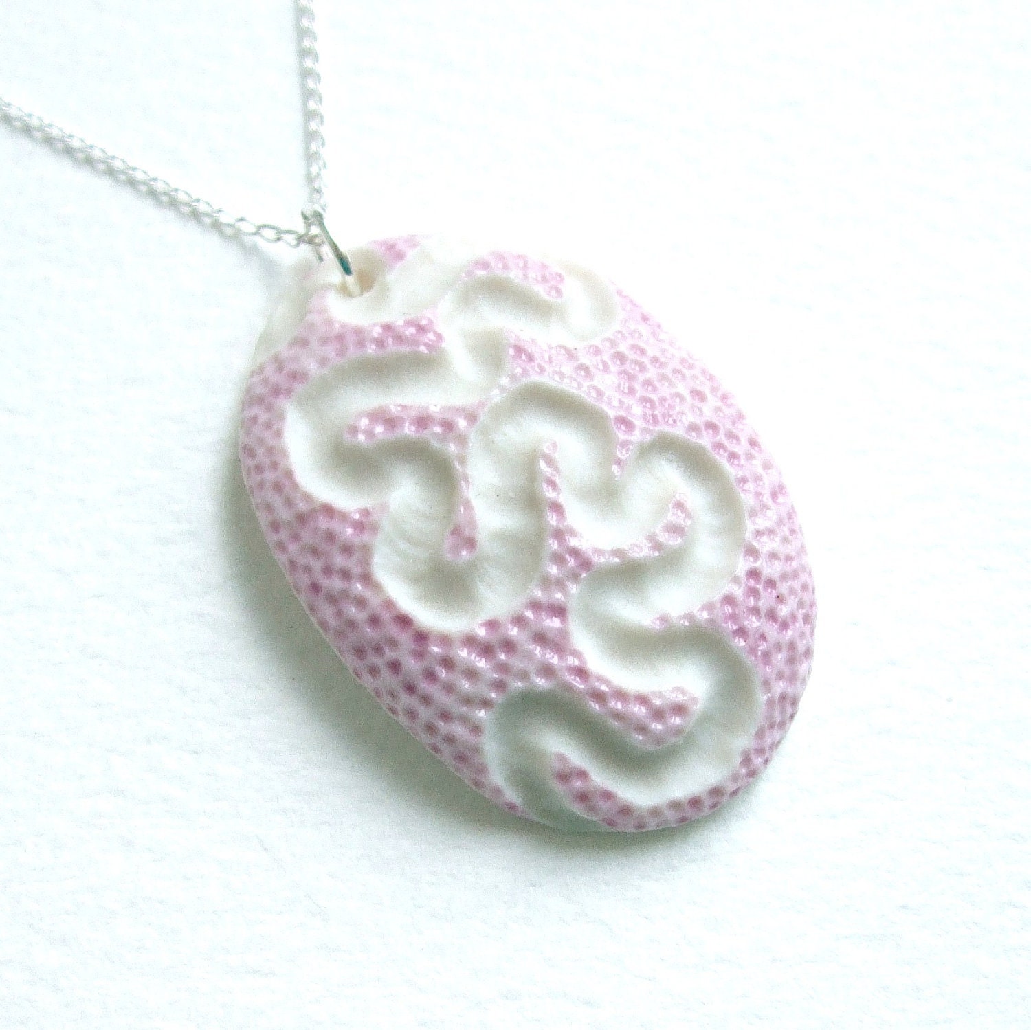 Porcelain Pendant -Lilac Meandering Coral - Sterling Silver Chain