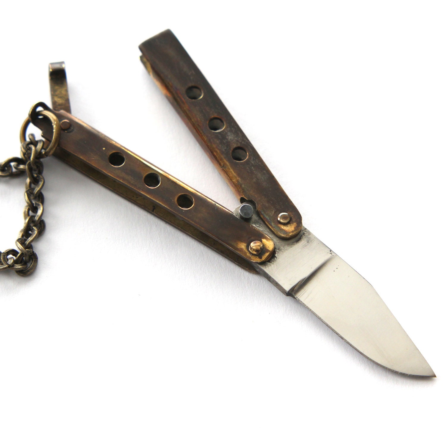 Vintage Street Fighters Brass Baby Butterfly  Knife Necklace