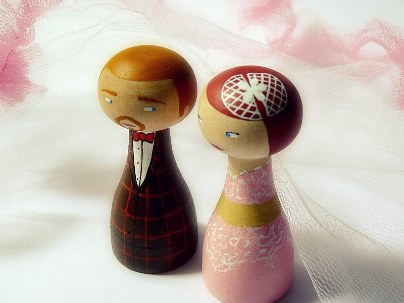 Cake Topper - Personalized Wedding Wooden art doll hand painted - teamspirit teamdiscovery