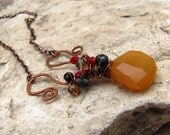 Hand Forged Copper Necklace with Yellow Chalcedony and Crystals "Butternut"